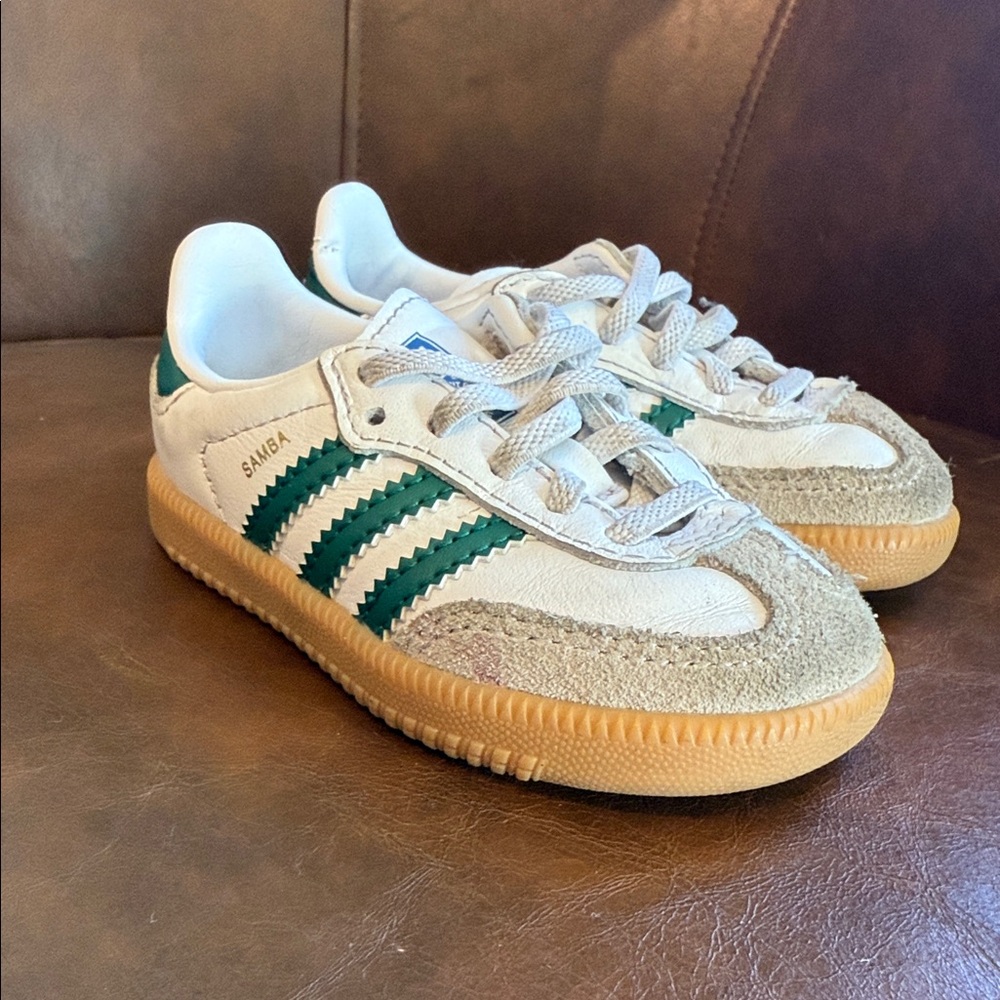 adidas Kids' White and Green Sneakers with Tan Sole